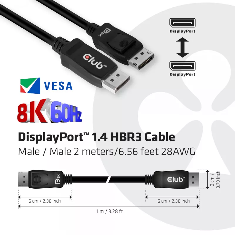 CLUB3D DisplayPort 1.4 HBR3 Kabel 2m/6.56ft M/M 8K60Hz