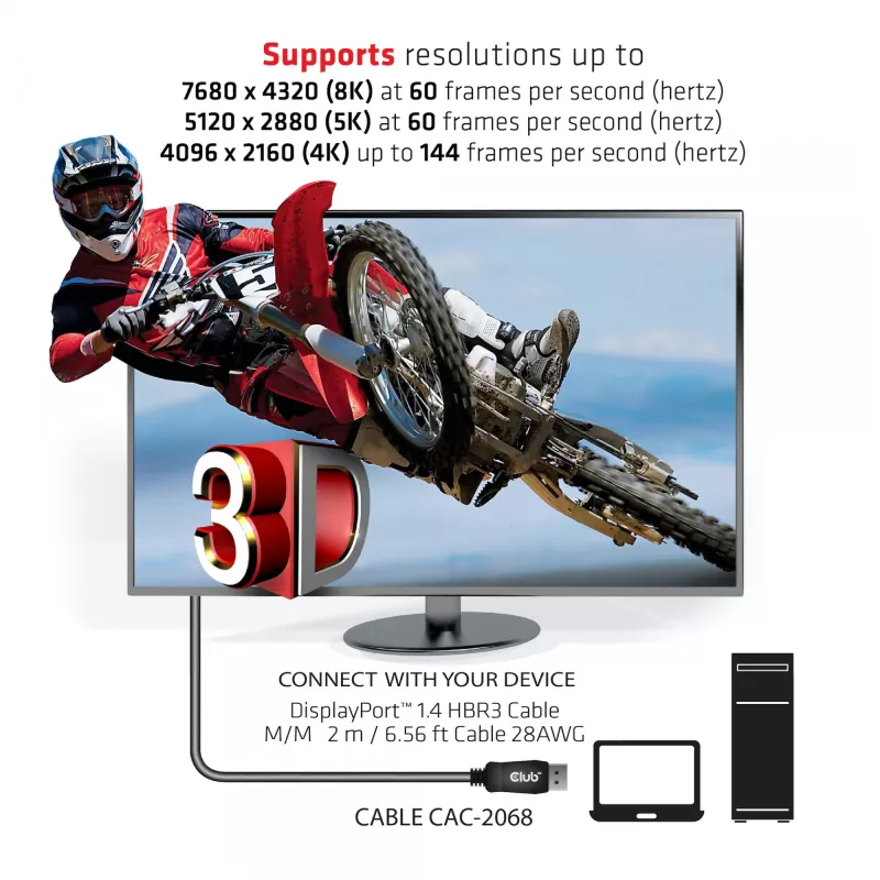 CLUB3D DisplayPort 1.4 HBR3 Kabel 2m/6.56ft M/M 8K60Hz