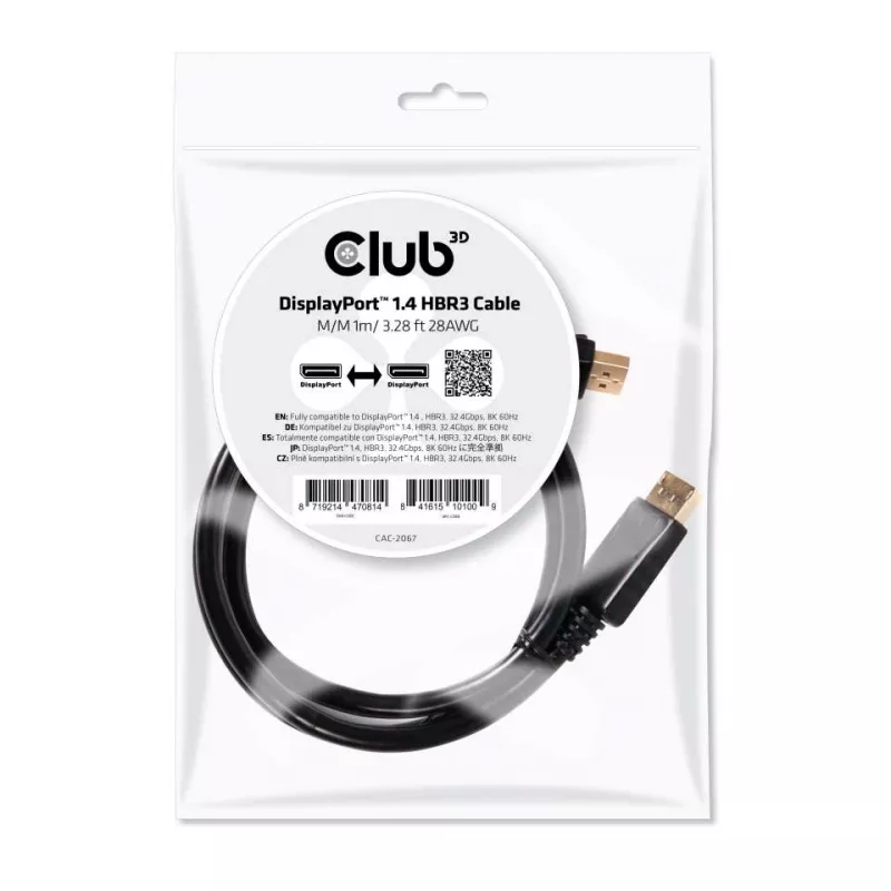 CLUB3D DisplayPort 1.4 HBR3 Kabel 1m/3,28ft Stecker/Stecker 8K60Hz