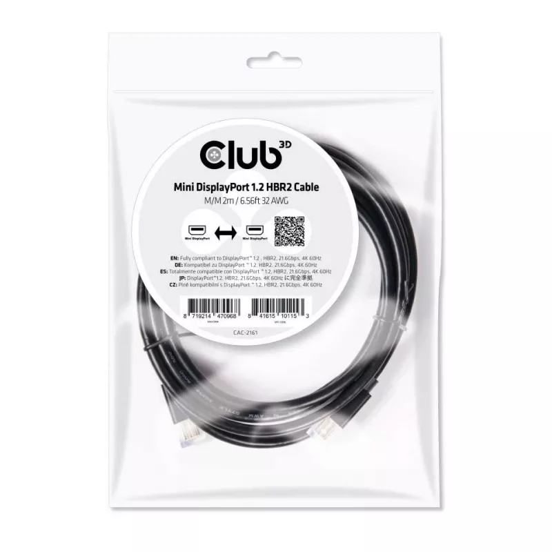 CLUB3D Mini DisplayPort 1.2 HBR2 Kabel M/M 2m/6,56ft 4K60Hz