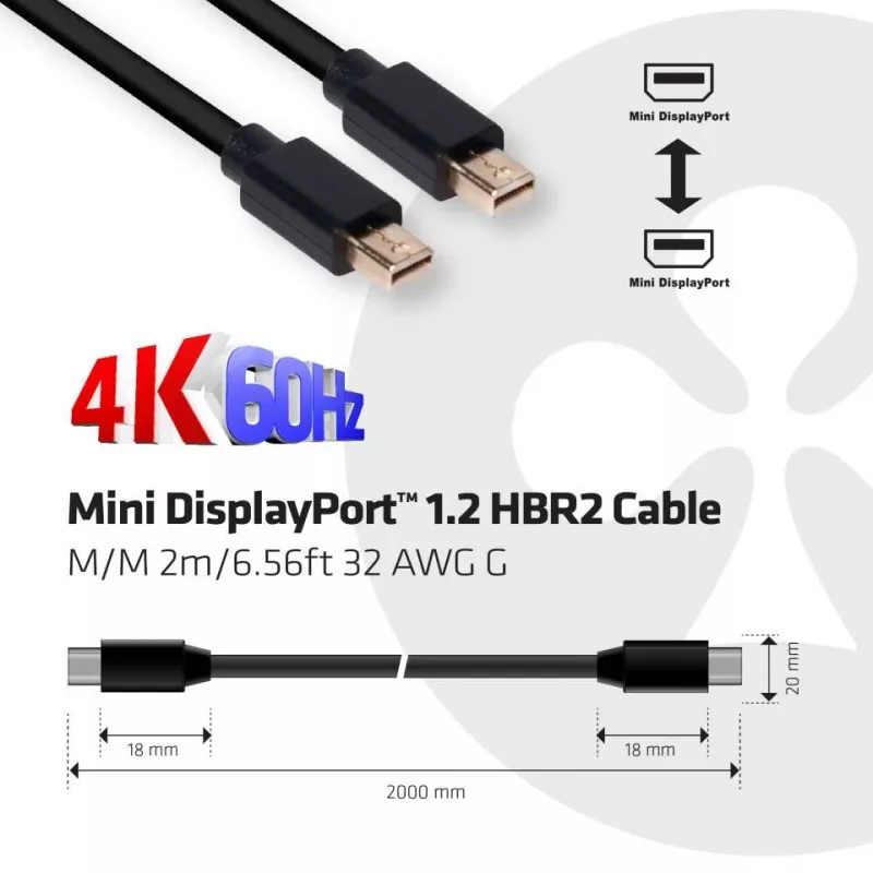 CLUB3D Mini DisplayPort 1.2 HBR2 Kabel M/M 2m/6,56ft 4K60Hz