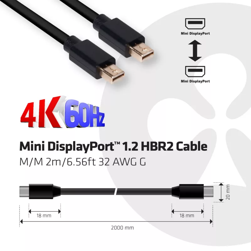 CLUB3D Mini DisplayPort 1.2 HBR2 Kabel M/M 2m/6,56ft 4K60Hz