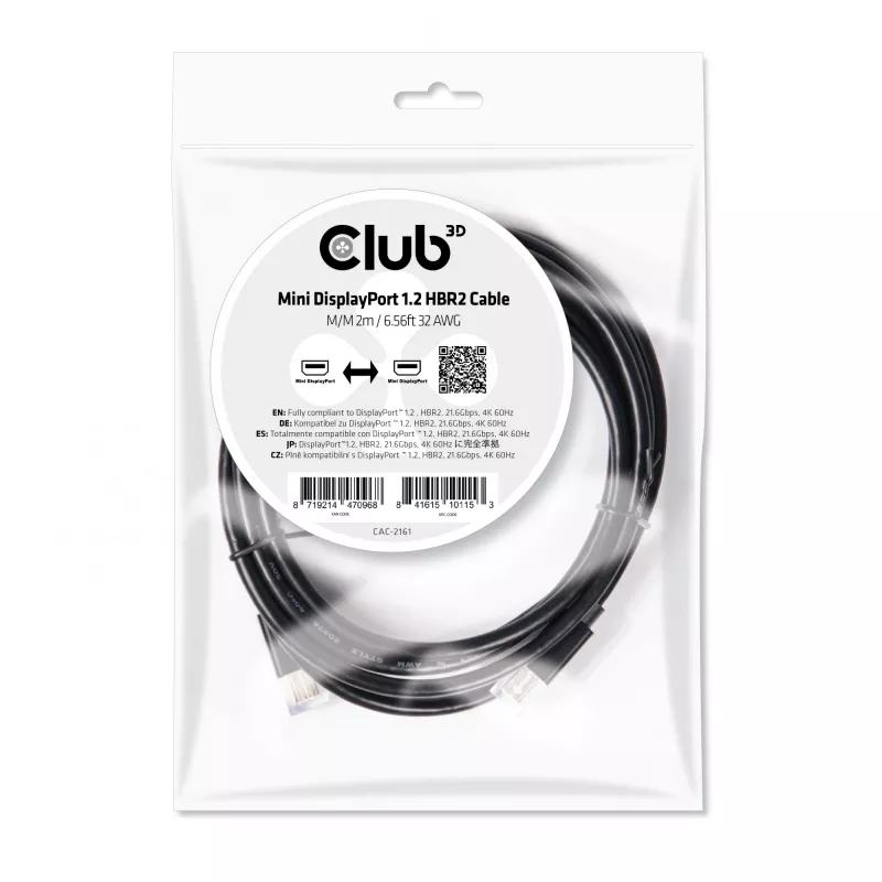 CLUB3D Mini DisplayPort 1.2 HBR2 Kabel M/M 2m/6,56ft 4K60Hz