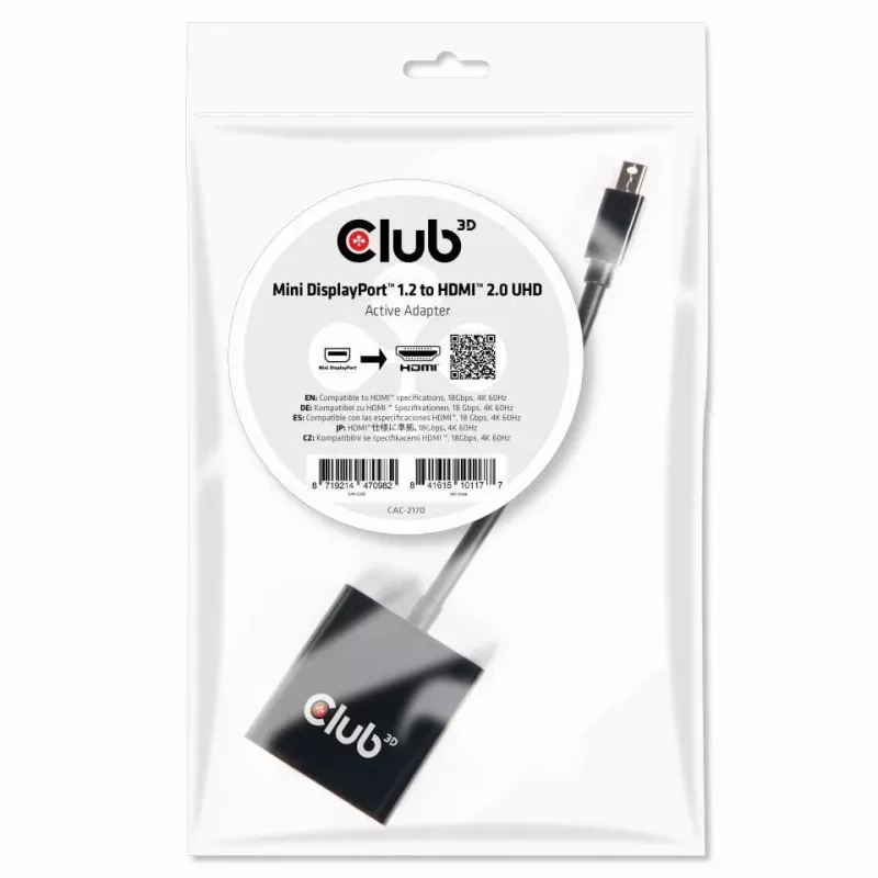 Aktiver Adapter CLUB3D Mini DisplayPort 1.2 auf HDMI 2.0 UHD