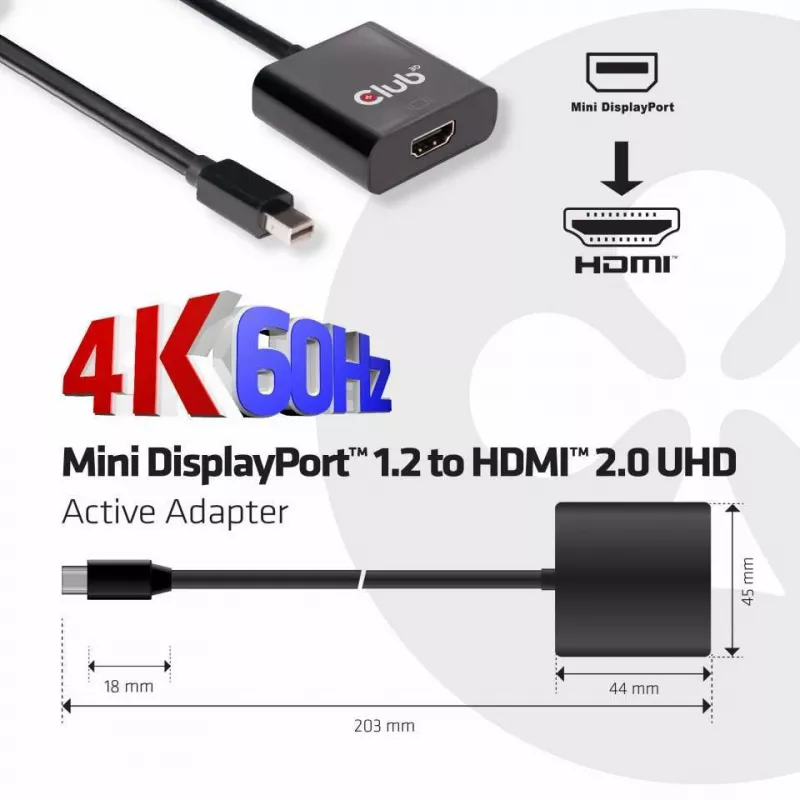 Aktiver Adapter CLUB3D Mini DisplayPort 1.2 auf HDMI 2.0 UHD