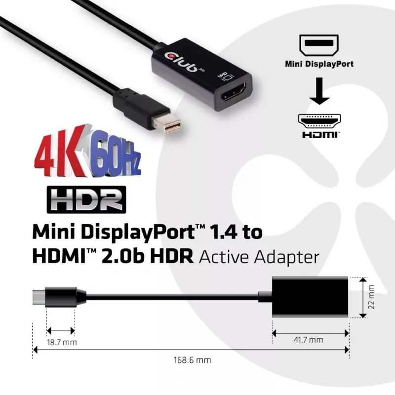 CLUB3D Mini DisplayPort 1.4 auf HDMI 2.0b HDR Aktivadapter