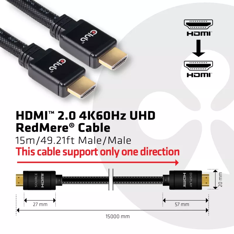 CLUB3D HDMI 2.0 4K60Hz RedMere Kabel 15m/49,2ft