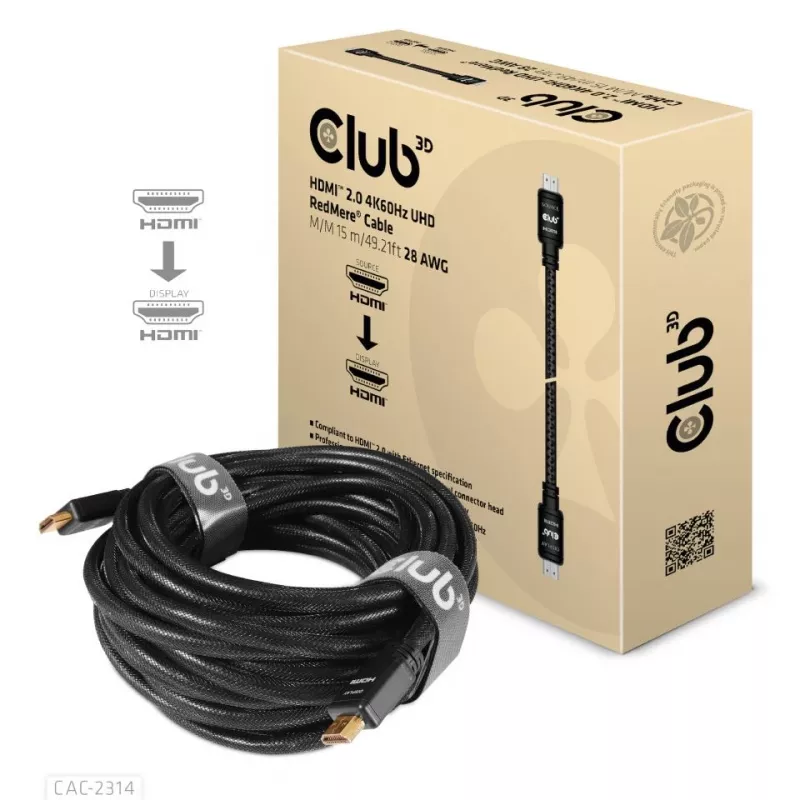 CLUB3D HDMI 2.0 4K60Hz RedMere Kabel 15m/49,2ft
