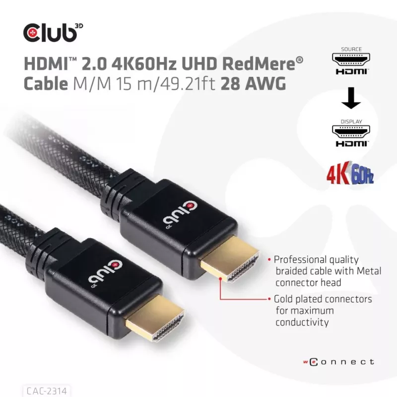 CLUB3D HDMI 2.0 4K60Hz RedMere Kabel 15m/49,2ft