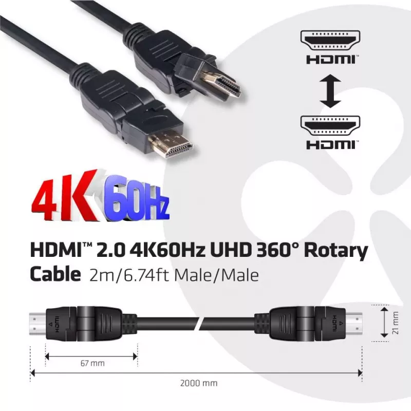 CLUB3D HDMI 2.0 4K60Hz UHD 360-Grad-Drehkabel 2m/6,74ft