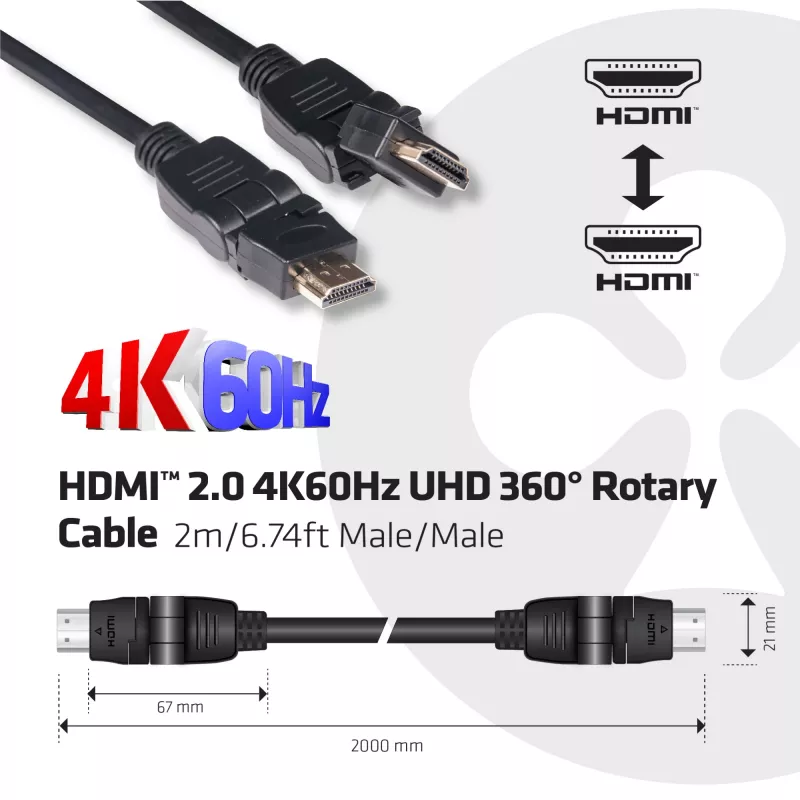 CLUB3D HDMI 2.0 4K60Hz UHD 360-Grad-Drehkabel 2m/6,74ft