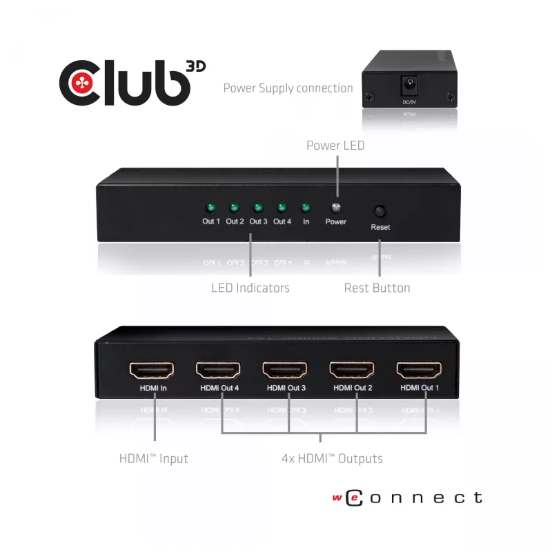 CLUB3D HDMI™ 4K@60Hz UHD Splitter AC Power 4 Ports