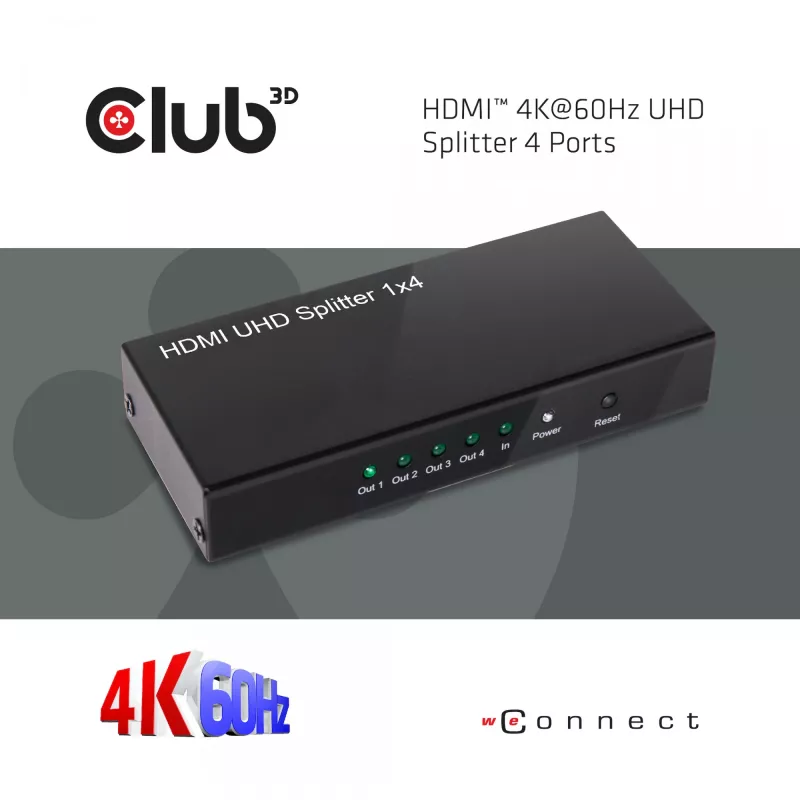 CLUB3D HDMI™ 4K@60Hz UHD Splitter AC Power 4 Ports