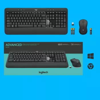 Kabelloses Tastatur- und Maus-Set Logitech MK540 Advanced – Full-Size-QWERTZ-Tastatur, USB-Empfänger, US-Layout, ergonomische Maus, Schwarz/Weiß