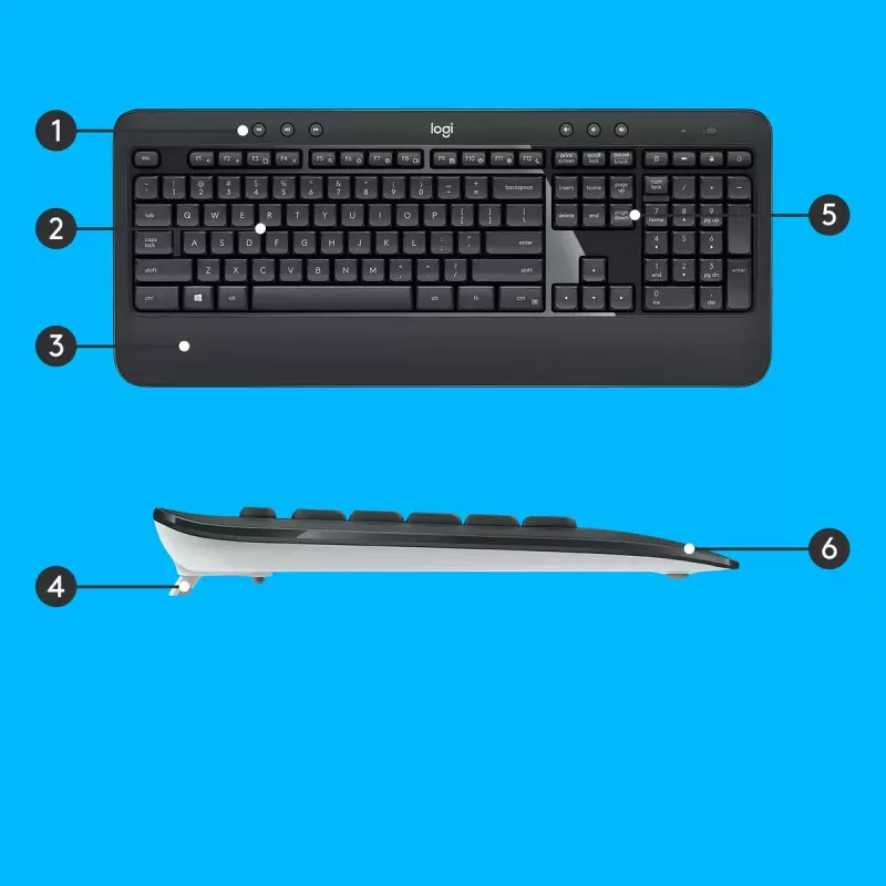 Kabelloses Tastatur- und Maus-Set Logitech MK540 Advanced – Full-Size-QWERTZ-Tastatur, USB-Empfänger, US-Layout, ergonomische Maus, Schwarz/Weiß