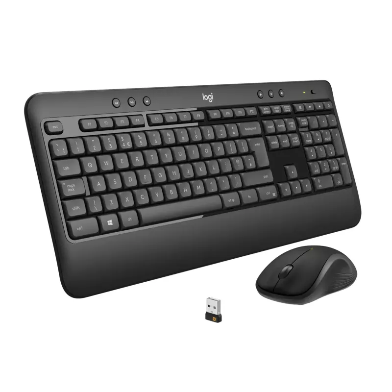 Kabelloses Tastatur- und Maus-Set Logitech MK540 Advanced – Full-Size-QWERTZ-Tastatur, USB-Empfänger, US-Layout, ergonomische Maus, Schwarz/Weiß