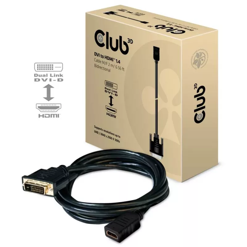 CLUB3D DVI auf HDMI 1.4 Kabel M/F 2m/6,56ft bidirektional