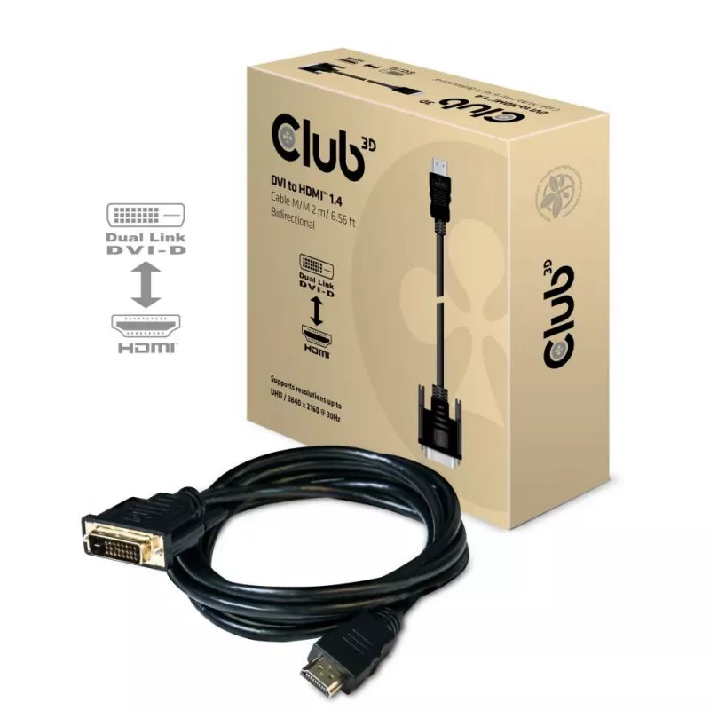 CLUB3D DVI auf HDMI 1.4 Kabel M/M 2m/6,56ft bidirektional
