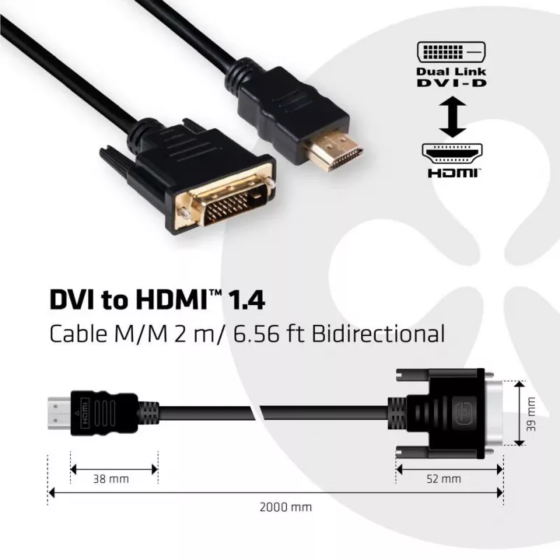 CLUB3D DVI auf HDMI 1.4 Kabel M/M 2m/6,56ft bidirektional