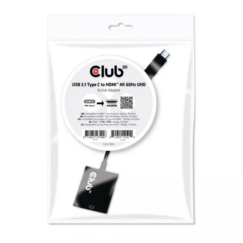 USB 3.1 Type C auf HDMI 2.0 UHD 4K 60Hz aktiver Adapter CLUB3D CAC-2504