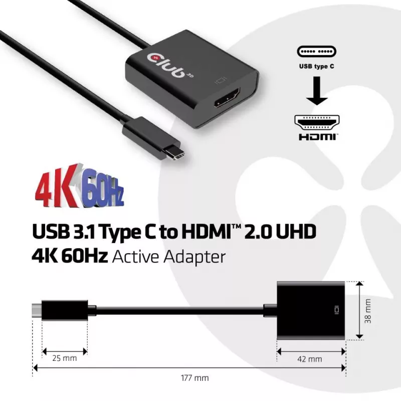 USB 3.1 Type C auf HDMI 2.0 UHD 4K 60Hz aktiver Adapter CLUB3D CAC-2504