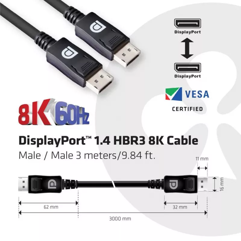 CLUB3D DisplayPort 1.4 HBR3 8K 28AWG Kabel M/M 3m /9,84ft