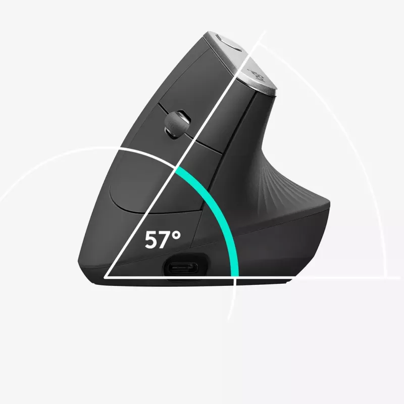 Ergonomische kabellose Maus Logitech MX Vertical, MX Vertical, 4000 DPI, RF Wireless + Bluetooth, rechtshändig, Graphit, Bürogebrauch