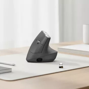 Ergonomische kabellose Maus Logitech MX Vertical, MX Vertical, 4000 DPI, RF Wireless + Bluetooth, rechtshändig, Graphit, Bürogebrauch