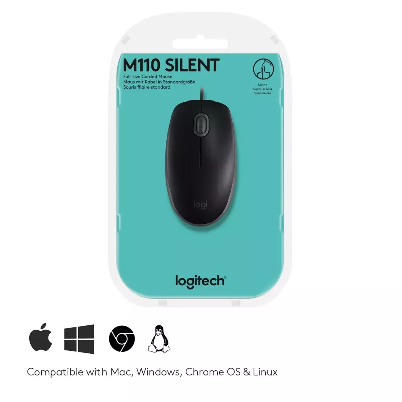 Maus Logitech B110 Silent Kabelgebunden USB Schwarz