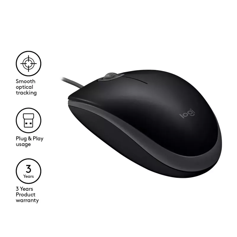 Maus Logitech B110 Silent Kabelgebunden USB Schwarz