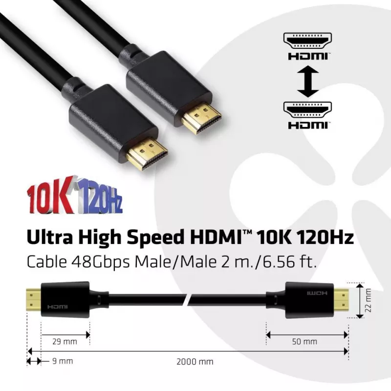 CLUB3D Ultra High Speed HDMI 4K120Hz, 8K60Hz zertifiziertes Kabel 48 Gbit/s M/M 2 m