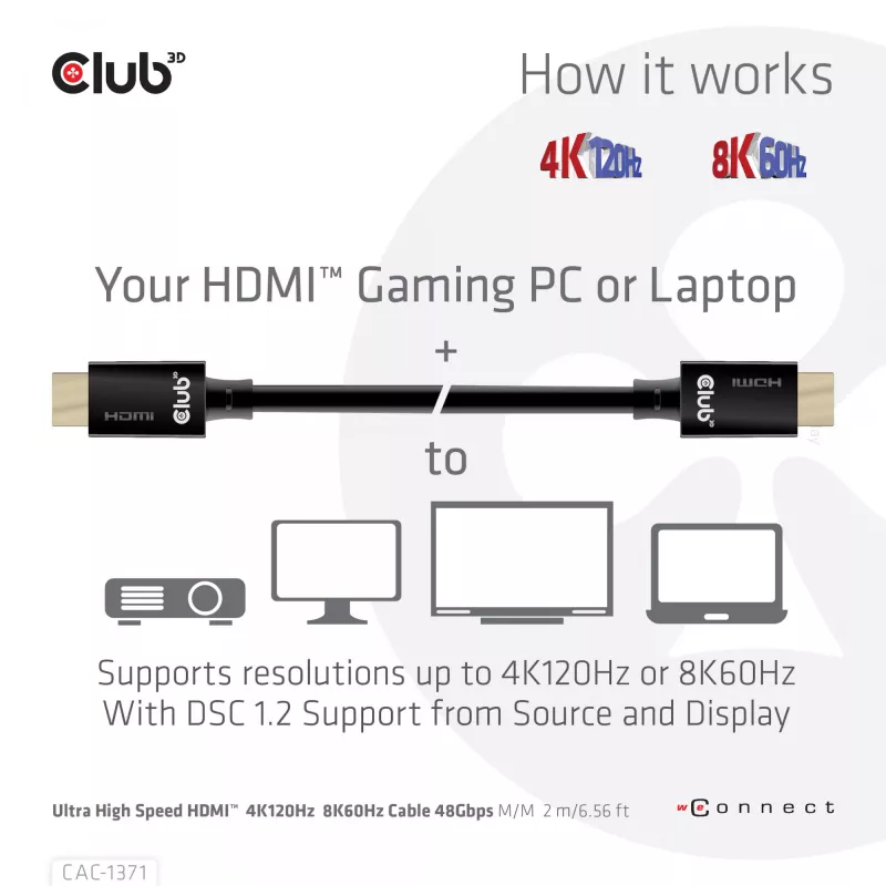CLUB3D Ultra High Speed HDMI 4K120Hz, 8K60Hz zertifiziertes Kabel 48Gbps M/M 1 m/3.28 ft