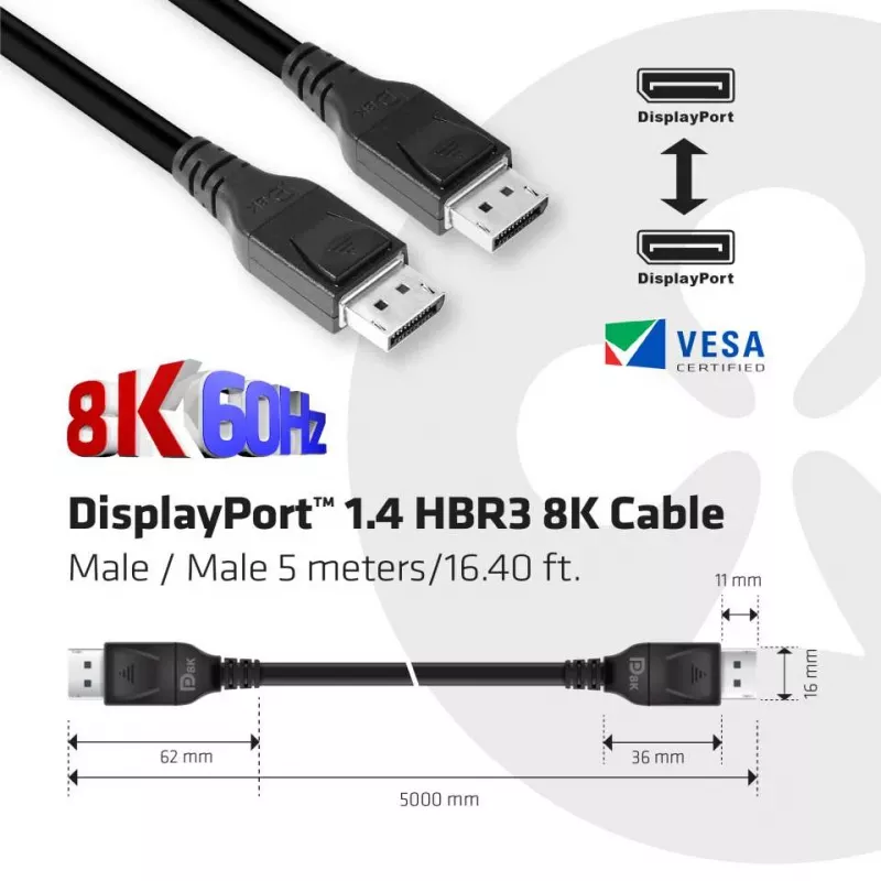 CLUB3D DisplayPort 1.4 HBR3 8K Kabel M/M 5m / 16,40ft