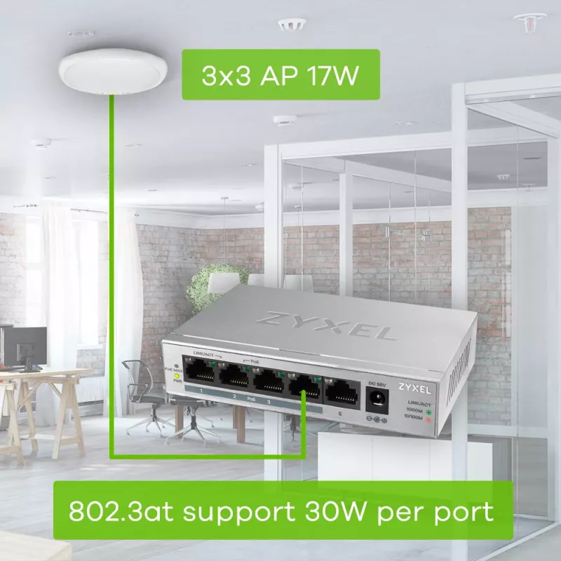 Zyxel GS1005HP Unmanaged Gigabit Ethernet (10/100/1000) Power over Ethernet (PoE) Silber