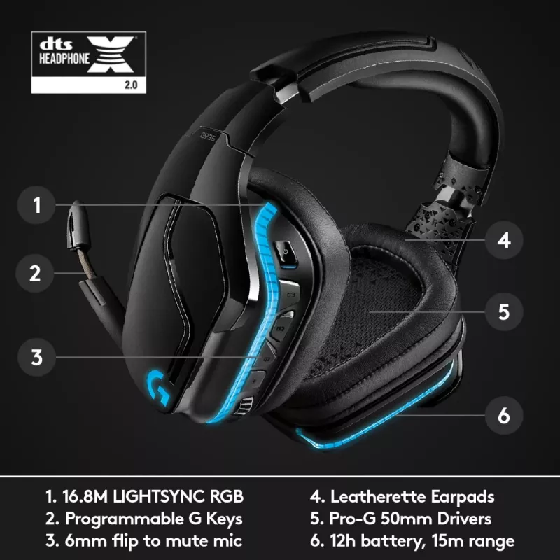 LOGITECH G935 Wireless 7.1 Surround Sound Lightsync Gaming-Headset – 2,4 GHz