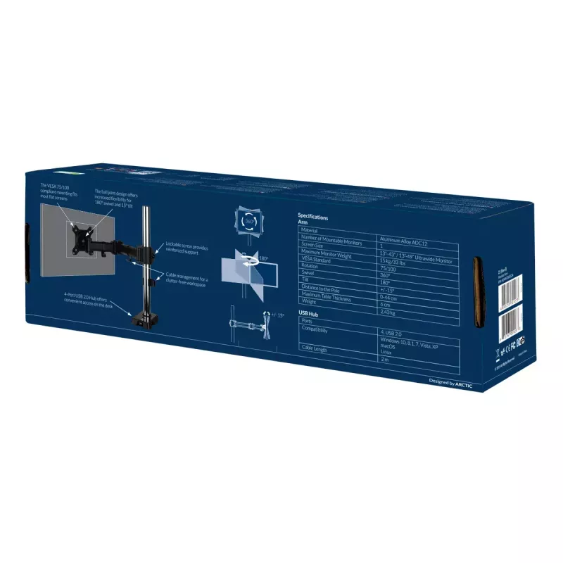ARCTIC Z1 (Gen 3) - Monitorarm zur Tischmontage mit USB-Hub
