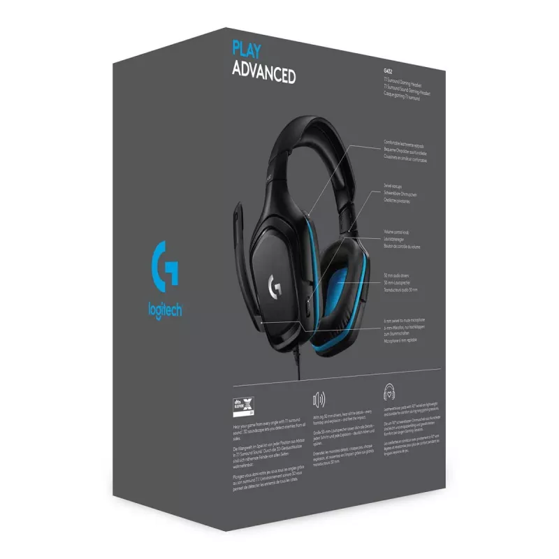 LOGITECH G432 - USB / 3.5mm - Game-Headset - 7.1 Surround - Blau