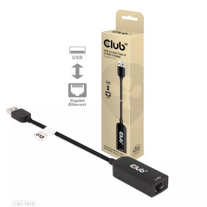 CLUB3D USB 3.2 Gen1 Typ A-zu-RJ45 2.5Gbps Adapter