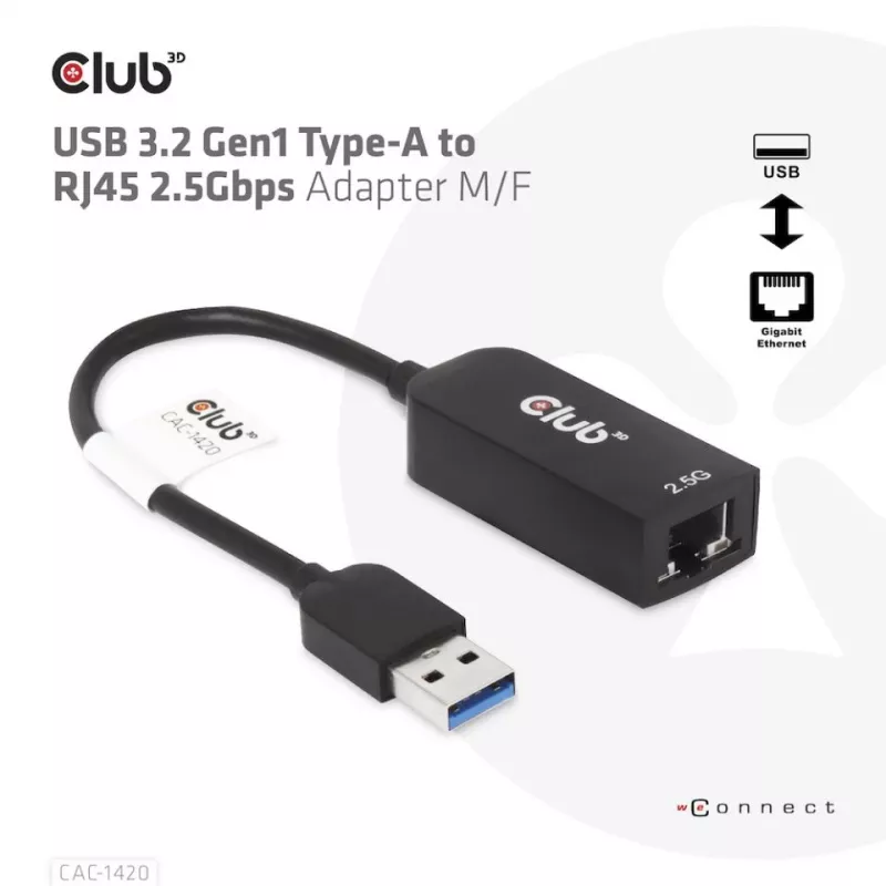 CLUB3D USB 3.2 Gen1 Typ A-zu-RJ45 2.5Gbps Adapter