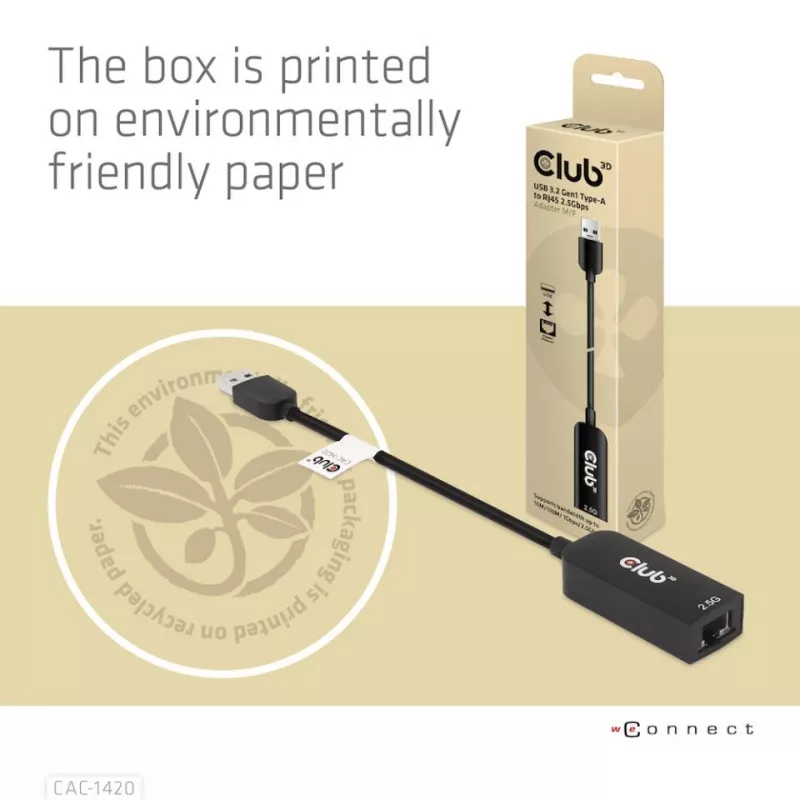 CLUB3D USB 3.2 Gen1 Typ A-zu-RJ45 2.5Gbps Adapter