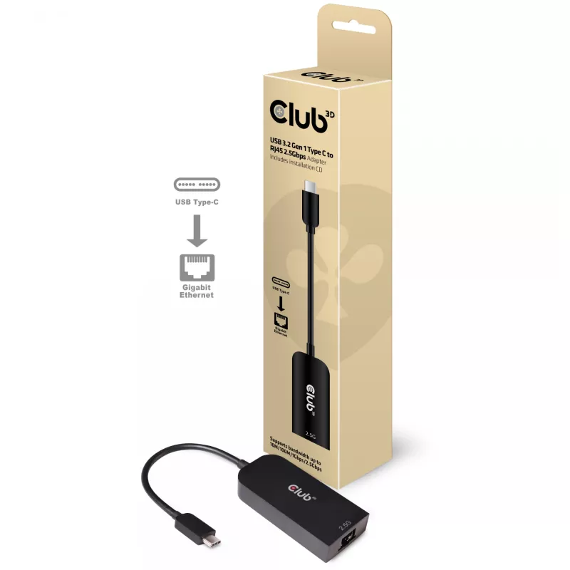 CLUB3D USB 3.2 Gen1 Type-C auf RJ45 2.5Gbps Adapter