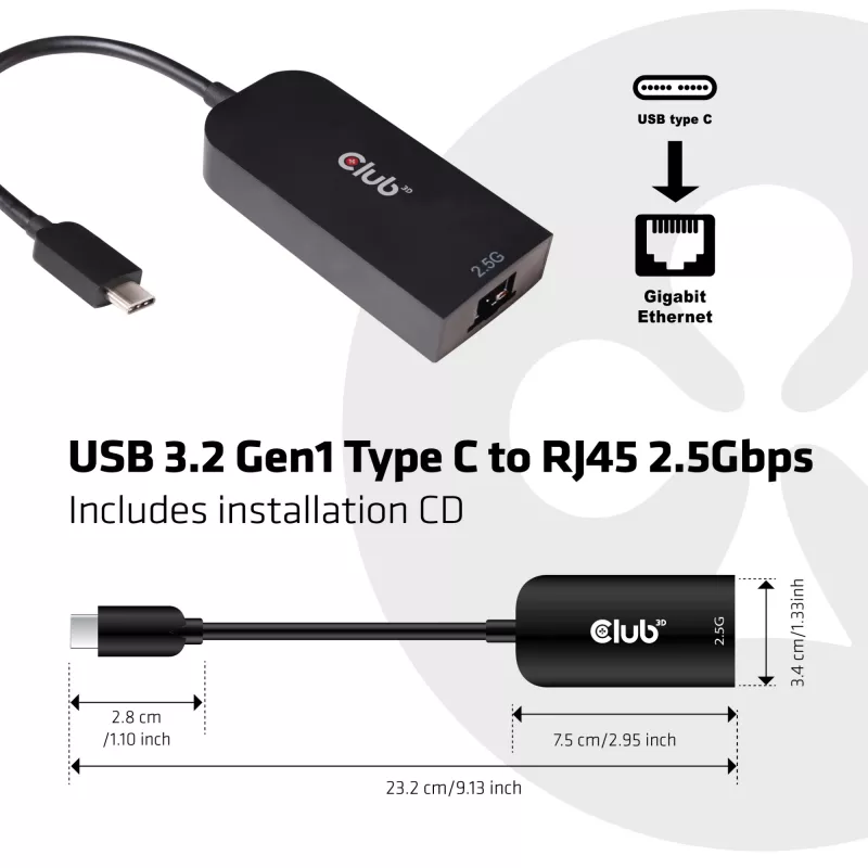 CLUB3D USB 3.2 Gen1 Type-C auf RJ45 2.5Gbps Adapter