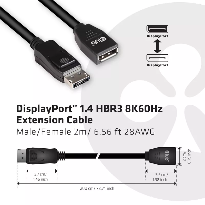 CLUB3D DisplayPort 1.4 HBR3 Verlängerungskabel 8K60Hz M/F 2m