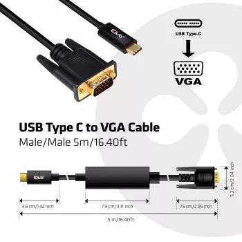 USB Type C to VGA Active Kabel M/M CLUB3D CAC-1512 5m