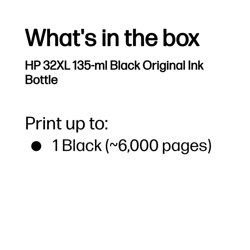 HP 32XL 135-ml Schwarz Original Tintenflasche, Schwarz, Malaysia, 15 - 35 °C, 15 - 35 °C, 20 - 80 %, 1 Stk.