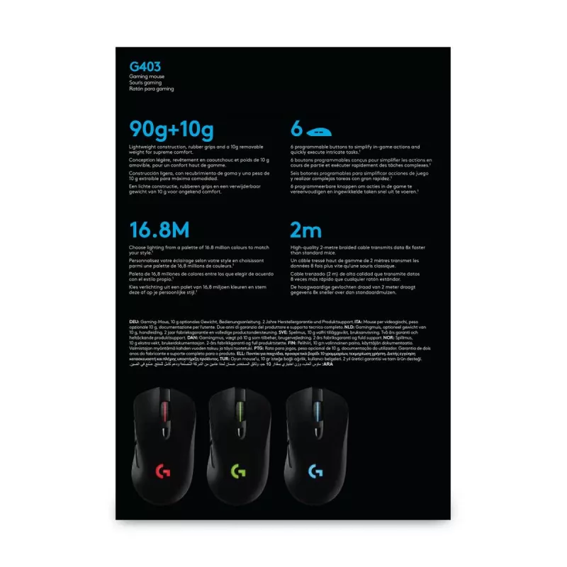 LOGITECH G403 Hero Gaming-Maus USB Schwarz EWR2