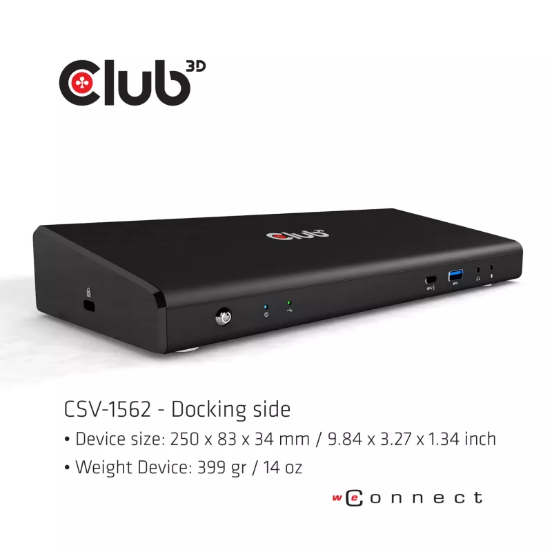 CLUB3D CSV-1562 ist eine USB3.2 Gen1 Type-C Universal Triple 4K30Hz Lade-Dockingstation und DisplayLink® zertifiziert. Die universelle Lade-Dockingstation