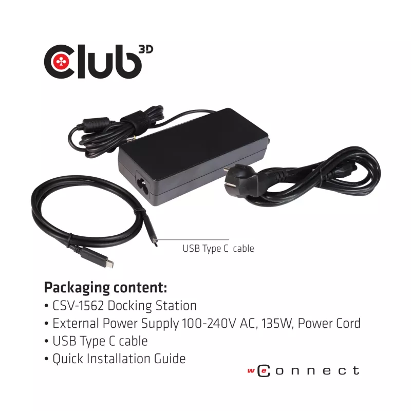 CLUB3D CSV-1562 ist eine USB3.2 Gen1 Type-C Universal Triple 4K30Hz Lade-Dockingstation und DisplayLink® zertifiziert. Die universelle Lade-Dockingstation
