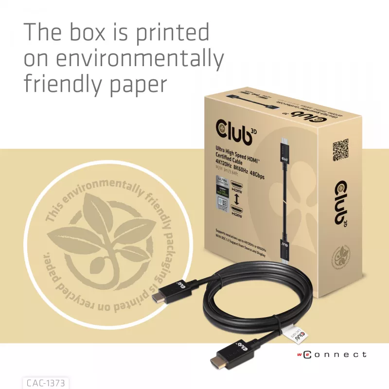 CLUB3D Ultra-High-Speed-HDMI 4K120Hz, 8K60Hz-Kabel 48Gbps M/M 3 m/ 9.84ft