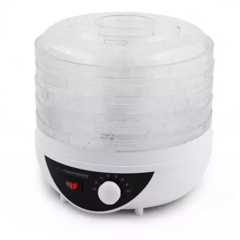 Dörrautomat ESPERANZA EKD002 – 5 Einschübe, 250 W, einstellbarer Thermostat, maximale Temperatur 75 °C, durchscheinendes Weiß
